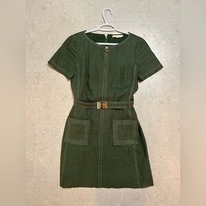 Tory Burch Forest Green Belted Dress
